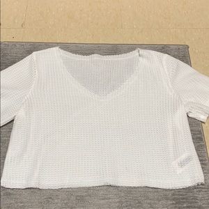 white waffle knit top